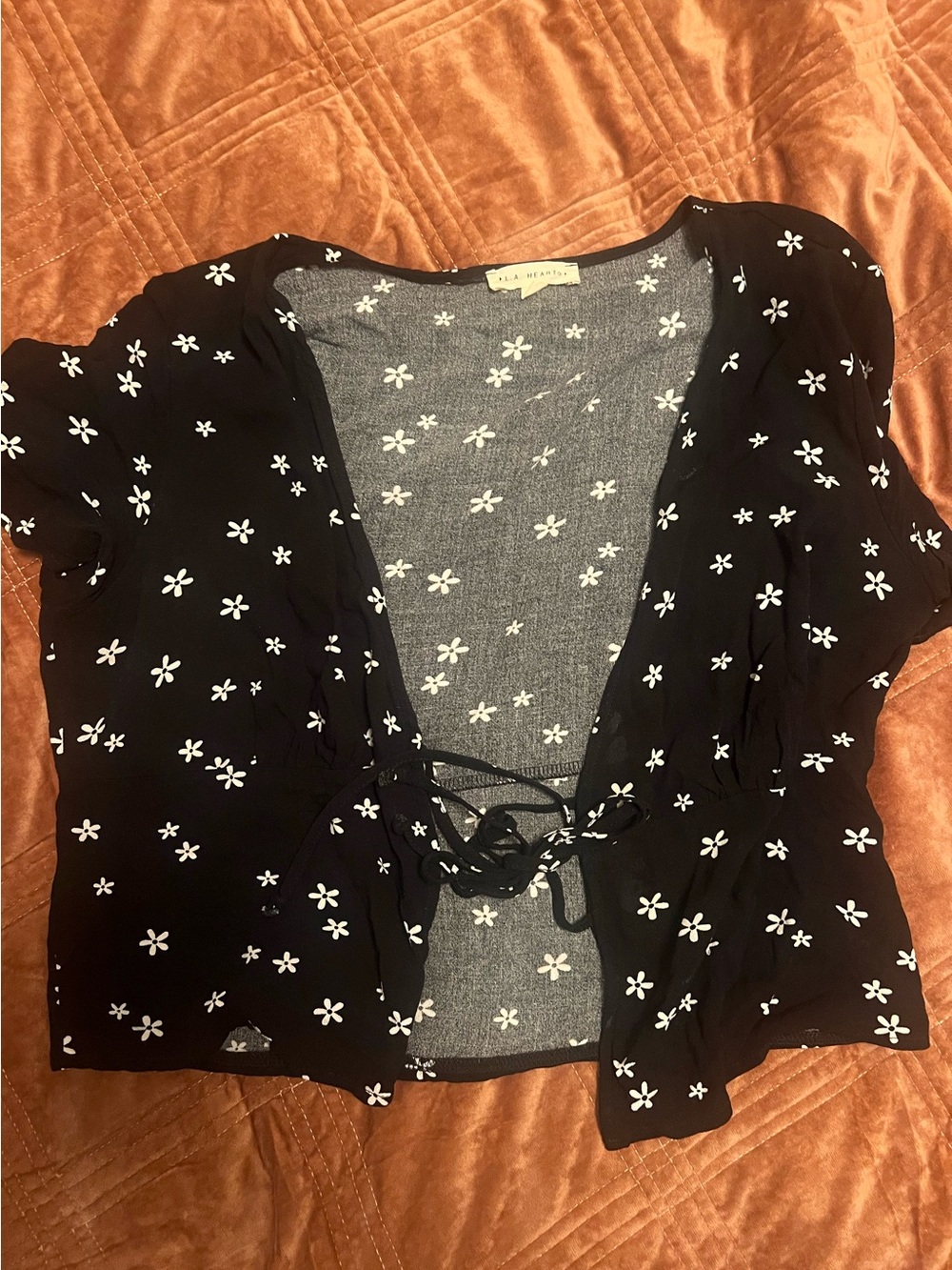 Pacsun LA hearts black floral tie front top